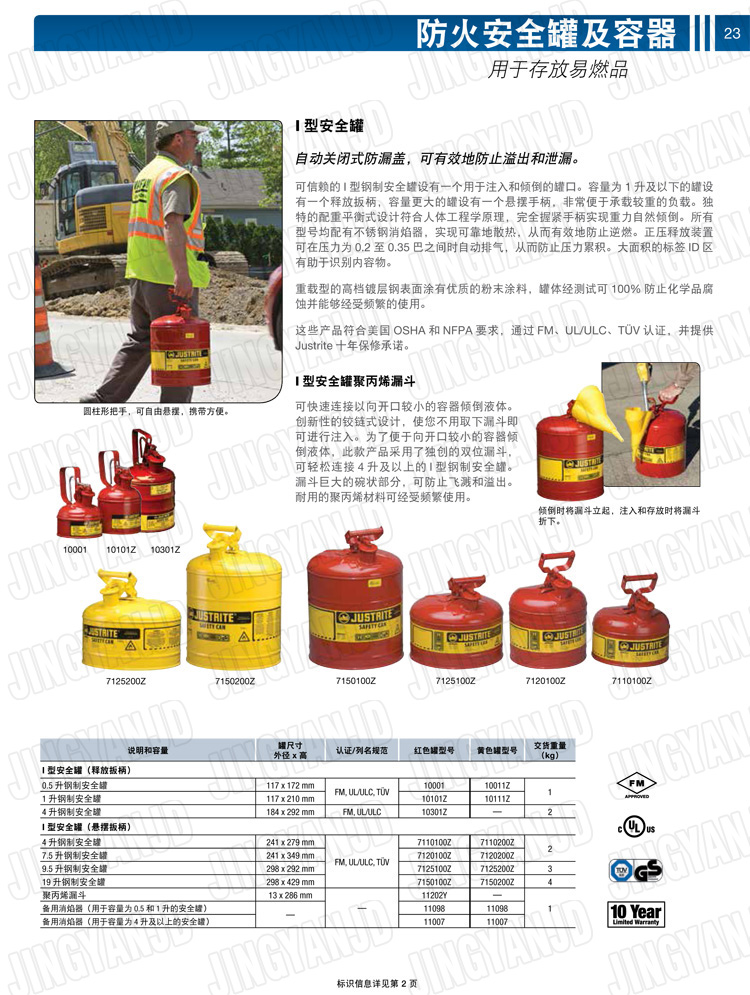 JUSTRITE，美國杰斯瑞特，justriteI型安全罐,柴油汽油存放罐，酒精松香水安全存儲罐，防火安全罐，防爆安全罐